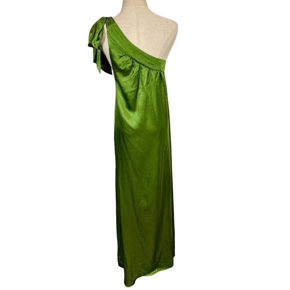Free People Soa Tie One Shoulder Silky Maxi Dress Gown in Emerald Green - Picture 7 of 11